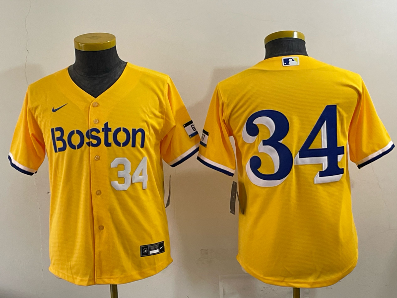 Youth 2025 Boston Red Sox #34 Ortiz yellow Game Nike MLB Jersey 004